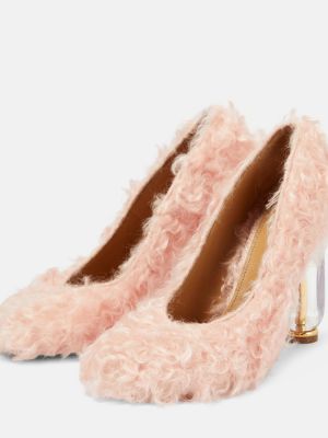 Pantofi cu toc cu blană Dries Van Noten roz