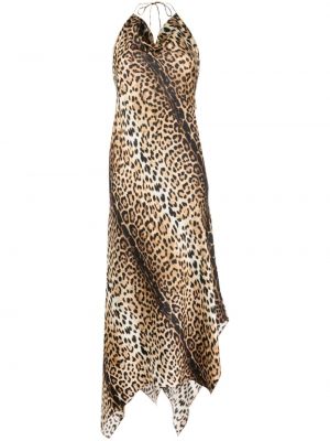 Jedwabna sukienka koktajlowa asymetryczna Roberto Cavalli brązowa