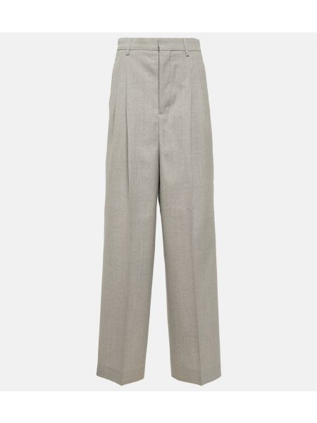 Шерстяные широкие брюки с высокой талией Ami Paris серые