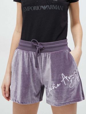 EA7 Emporio Armani pantaloni scurti femei, culoarea violet, cu imprimeu, high waist