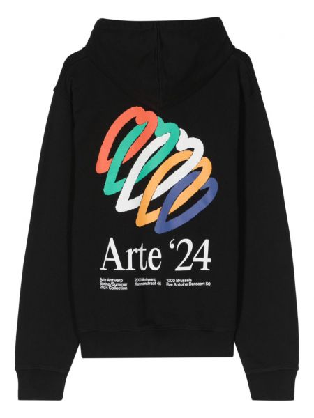 Kokvilnas kapučdžemperis ar apdruku Arte melns