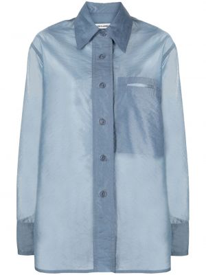 Прозрачна риза с копчета Low Classic синьо