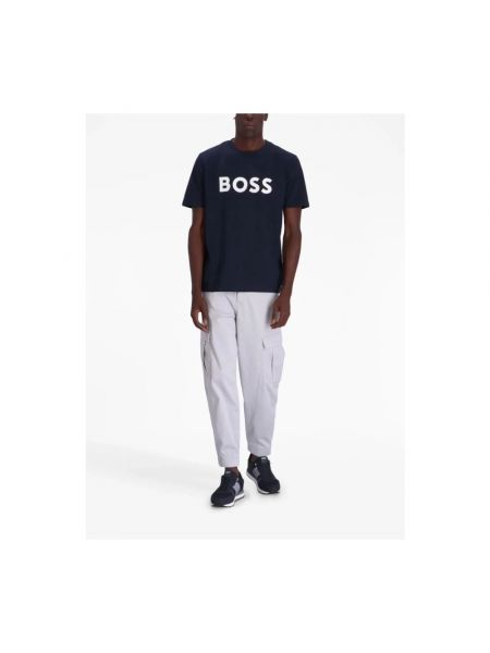 Koszulka bawełniana z nadrukiem Boss niebieska