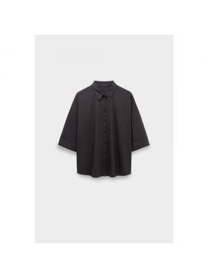 Рубашка Transit, повседневный стиль, свободный силуэт, короткий рукав, 46 черный