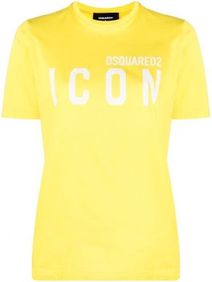 Памучна тениска с принт жълто Dsquared2