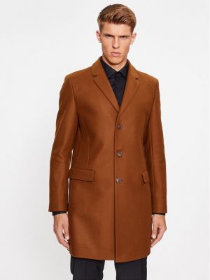 Vlnený priliehavý zimný kabát Hugo hnedá