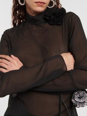 Prozirna svilena bluza s cvjetnim printom Magda Butrym crna