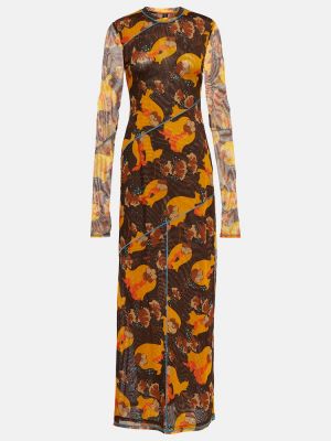 Mrežasta midi haljina s cvjetnim printom Sir smeđa