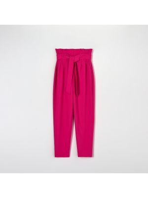Pantaloni cu curea din poliester Sinsay - roz