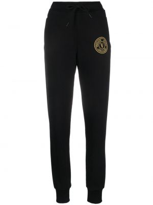 Pantalon de joggings brodé en coton Versace Jeans Couture noir