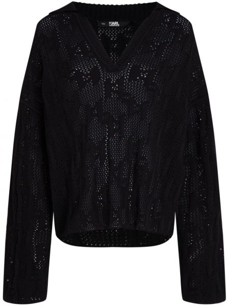 Пуловер с v-образно деколте Karl Lagerfeld черно