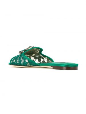Sandały koronkowe z kryształkami Dolce And Gabbana zielone