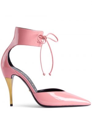 Кожени полуотворени обувки Gucci розово