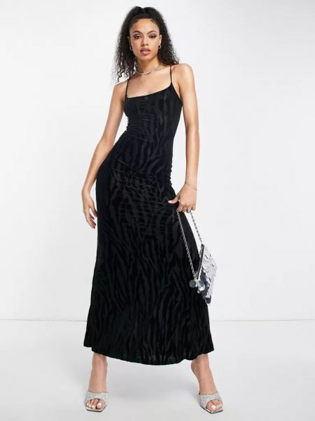 Тигровое длинное платье с принтом Naked Wardrobe черное