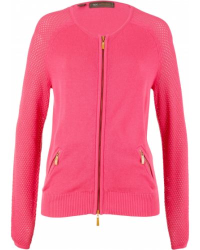 Bavlněné svetr na zip s kapsami Bonprix - růžová