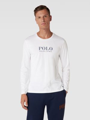 Polo bawełniana z nadrukiem z długim rękawem Polo Ralph Lauren Underwear biała