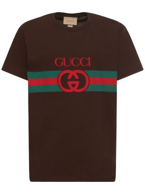 Pamut nyomott mintás póló Gucci - barna
