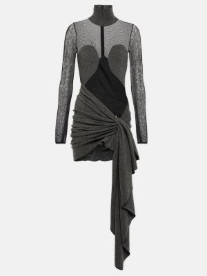 Mrežasta vunena haljina s draperijom Alaia crna