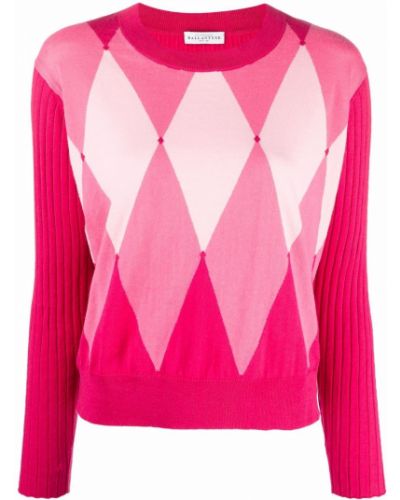 Аргайл плетен пуловер Ballantyne розово