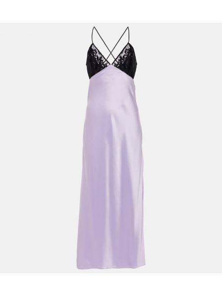 Čipkované hodvábne saténové dlouhé šaty The Sei fialová