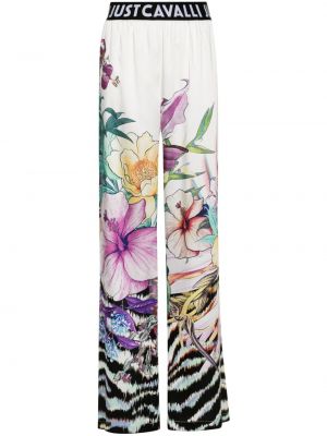 Kvetinové rovné nohavice s potlačou Just Cavalli biela