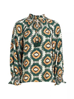Шелковая блузка с геометрическим узором Figue зеленая