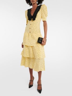 Svilena midi obleka s cvetličnim vzorcem Alessandra Rich rumena