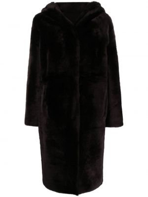 Γυναικεία παλτό με κουκούλα Yves Salomon καφέ