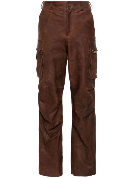 Pantalon droit en cuir Salvatore Santoro marron