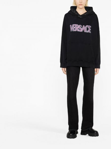 Raštuotas džemperis su gobtuvu su spygliais Versace juoda