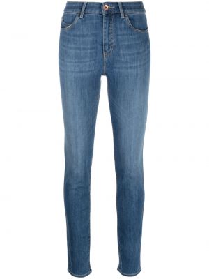 Haftowane jeansy skinny Emporio Armani niebieskie