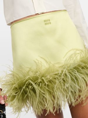 Satenska mini suknja sa perjem Miu Miu zelena