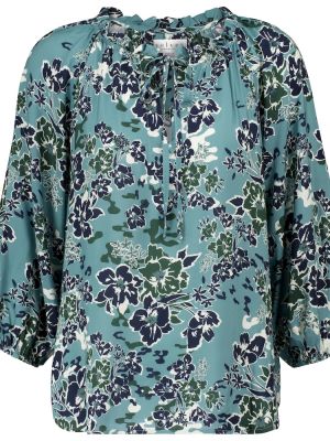 Blomstret fløjl krave bluse Velvet blå