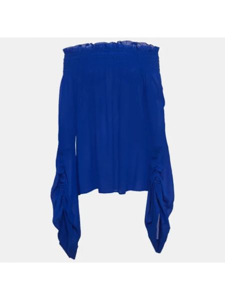 Jedwabny top Yves Saint Laurent Vintage niebieski