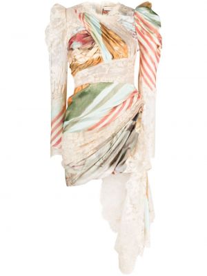 Drapiruotas šilkinis suknele kokteiline Zimmermann smėlinė
