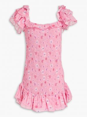 Хлопковое платье мини в цветочек с принтом Loveshackfancy розовое
