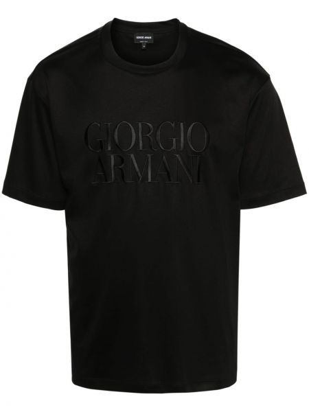Haftowana koszulka bawełniana Giorgio Armani czarna