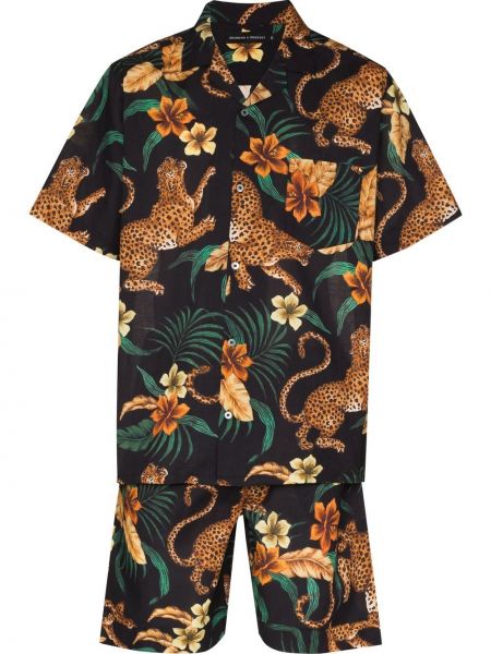 Leopard trykt pyjamas Desmond & Dempsey svart