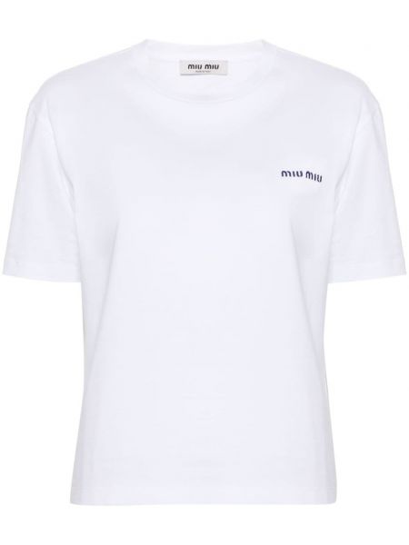 Broderet t-shirt Miu Miu hvid