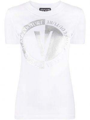 Памучна тениска с принт Versace Jeans Couture бяло
