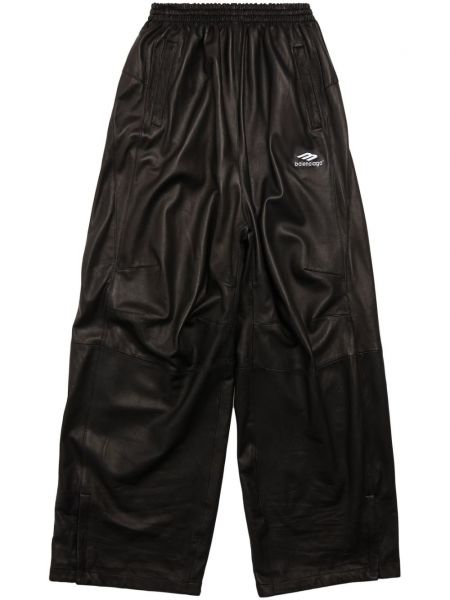 Kožené teplákové nohavice Balenciaga čierna