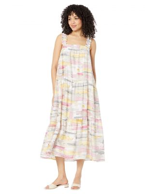 Плетеное асимметричное длинное платье с принтом Moon River розовое