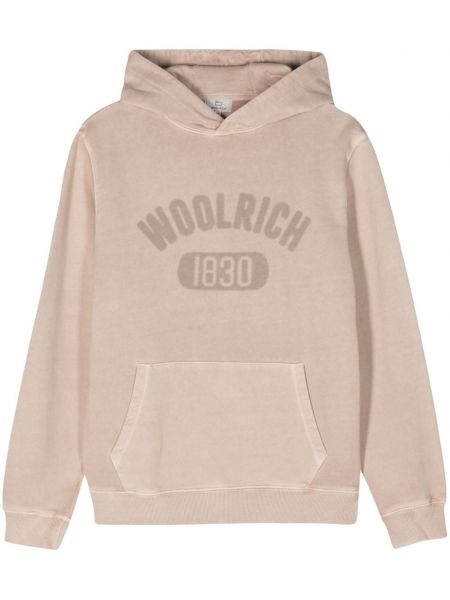 Pamučna hoodie s kapuljačom s printom Woolrich bež