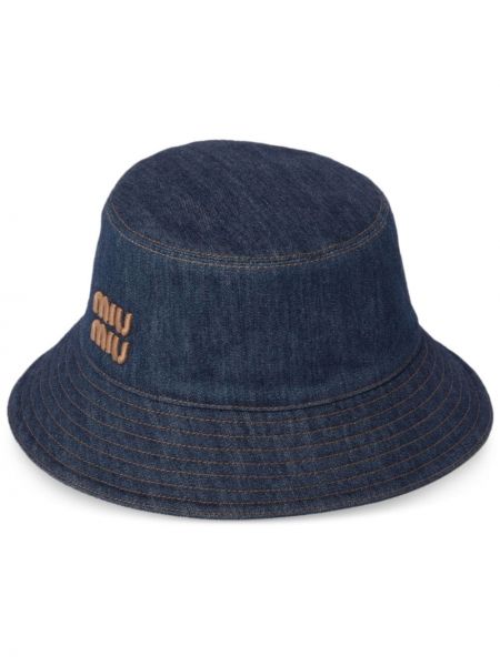 Haftowany kapelusz Miu Miu niebieski