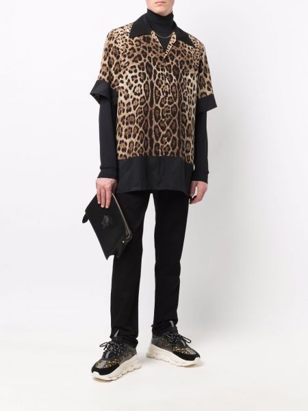 Camisa de seda leopardo Dolce & Gabbana marrón