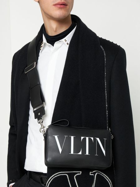 Кожени чанта през рамо Valentino Garavani черно