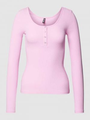 Bluzka w jednolitym kolorze z długim rękawem Pieces różowa
