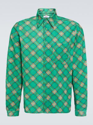 Kostkovaná bavlněná manšestrová košile Erl zelená