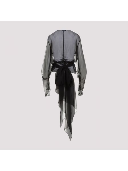 Jedwabna bluzka z dekoltem w serek Mugler czarna
