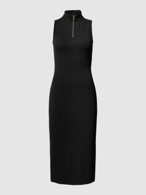 Sukienka midi dopasowana z wiskozy ze stójką Hugo czarna